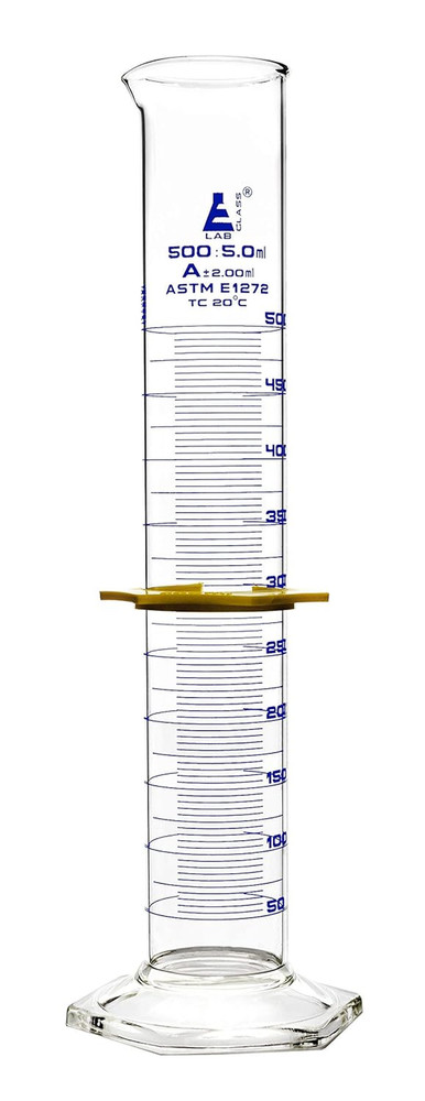 Graduated Cylinder, 500Ml - ASTM, Class a Tolerance ±2.00Ml - Protective Collar,