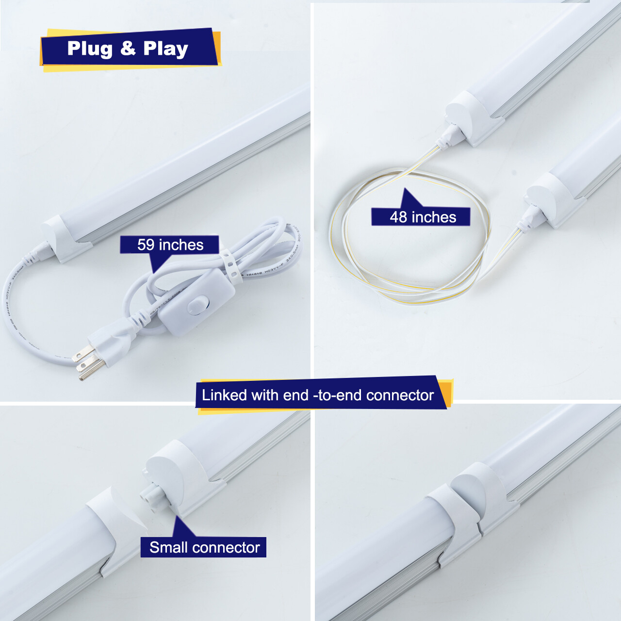 4FT 6 Pack LED Shop Light T5 T8 Linkable Ceiling Tube Fixture 24W Daylight 6000K