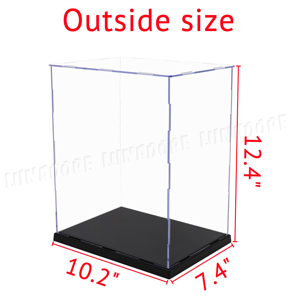 US 11.8"H Large Acrylic Display Case Self-Install Box Plastic Base Dustproof UV