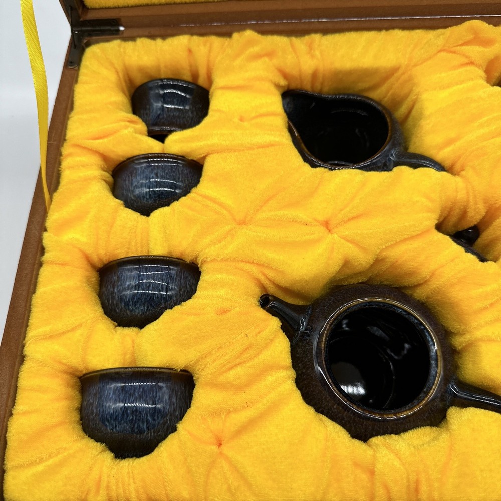 Tenmoku Tea Set - Blue - Missing One Cup