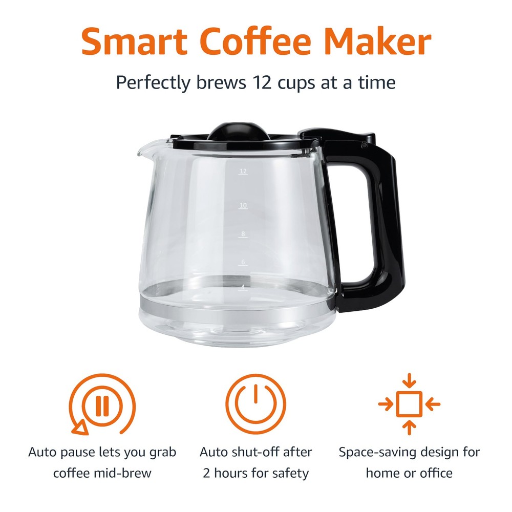 Amazon Basics Programmable 12 Cup Drip Coffee Maker 12-Cup, Black & Silver