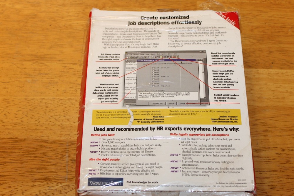 Descriptions Now! 4.0 w/ Manual PC CD Write Effective Job Descriptions !
