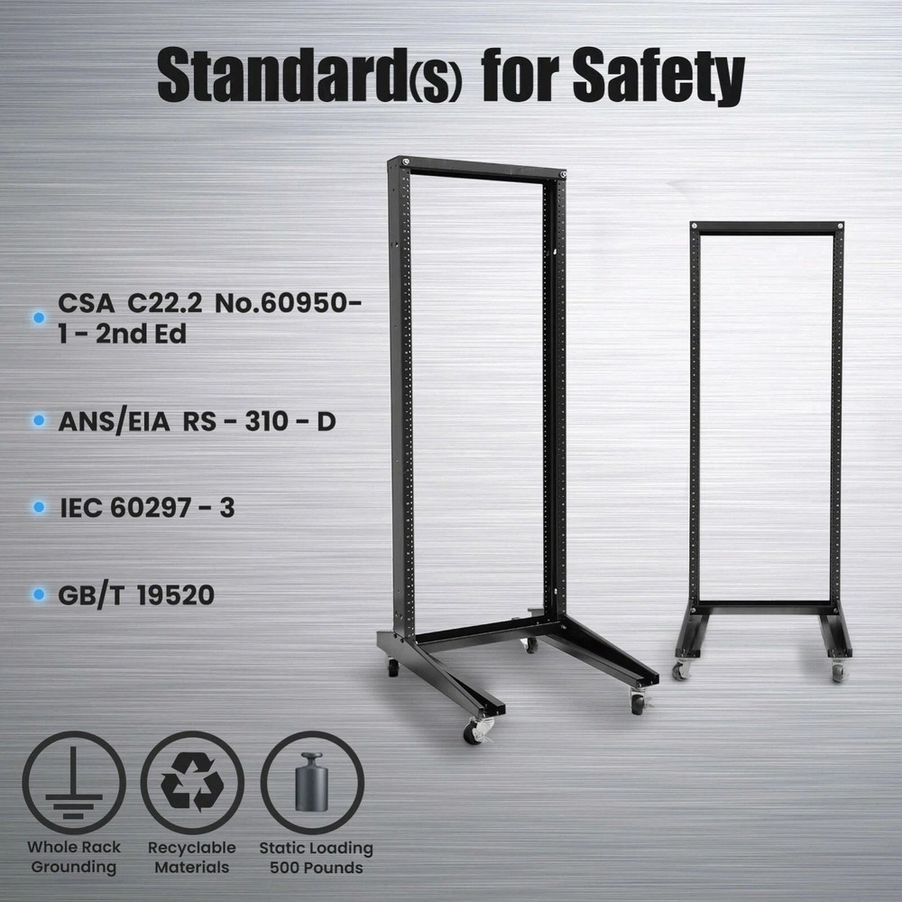 42U Movable 19inch 2 Post Open Frame Heavy Duty IT Network Data Server Rack