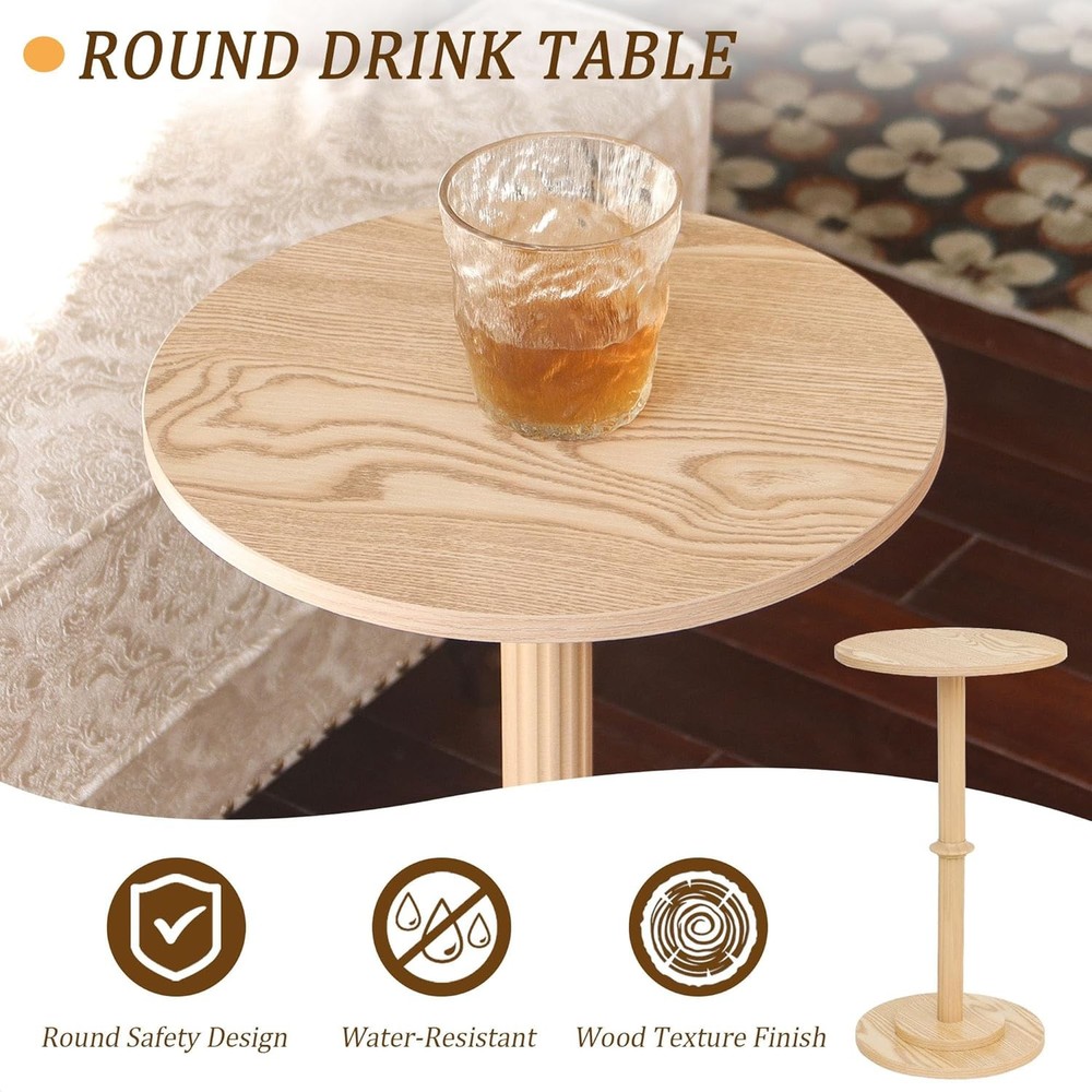 Drink Table Small Spaces Modern Round End Table W/ Fluted Wood Small Side Table