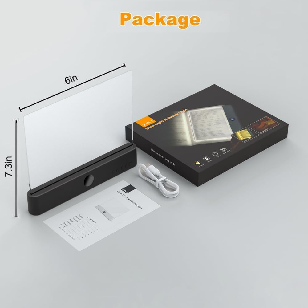 Book Light, Rechargeable Clear LED Flat Reading Light with 3 Colors & Timer, Dim