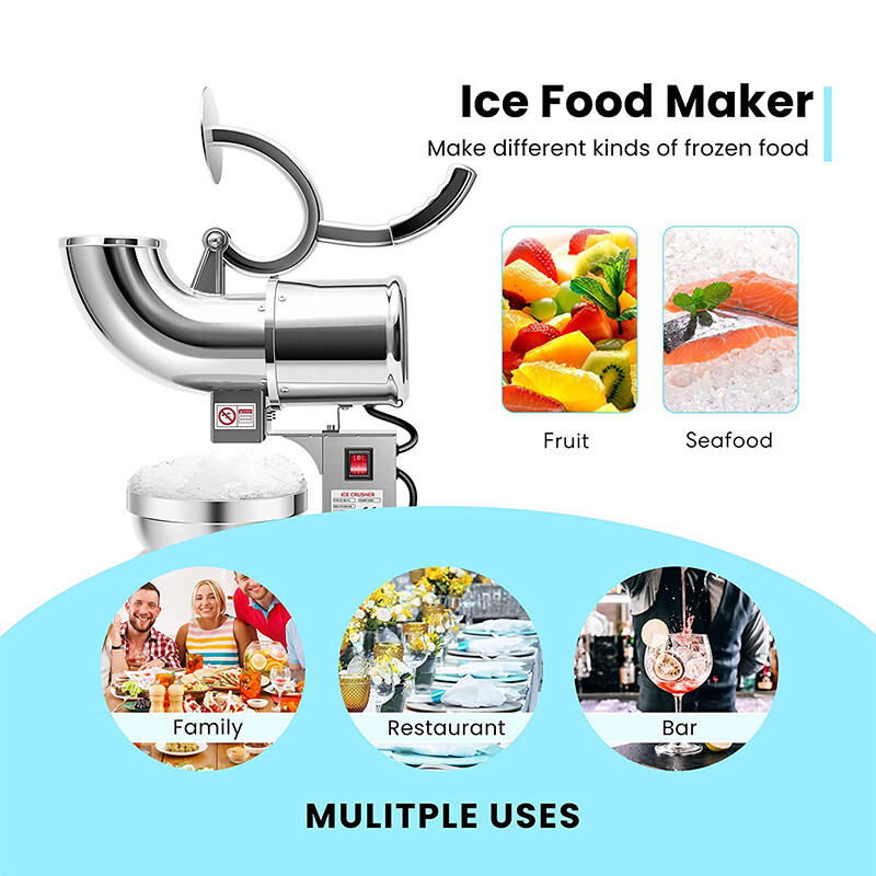 250W Electric Ice Shaver Crusher Snow Cone Maker Machine 440Lbs Stainless Steel