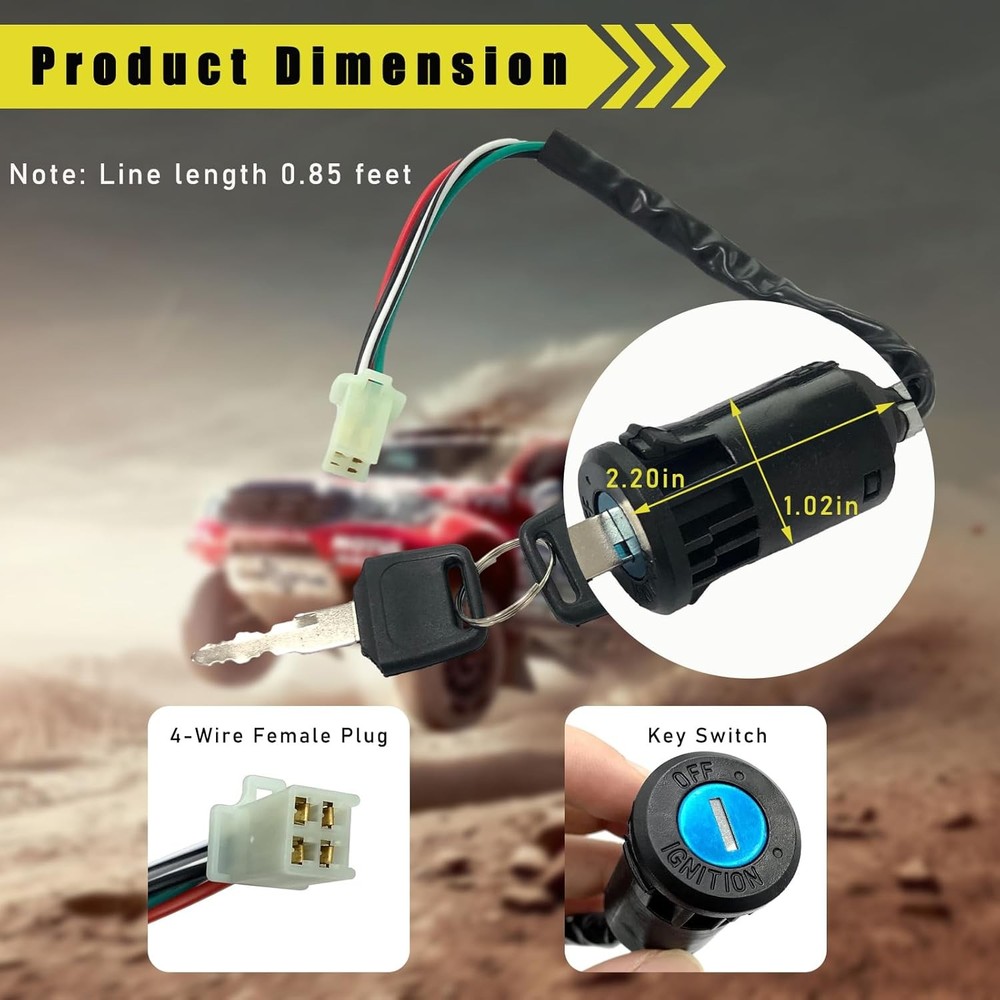 Motorcycle Ignition Switch, 4 Wire Pin Ignition Switch with 2 Keys, Key Locking