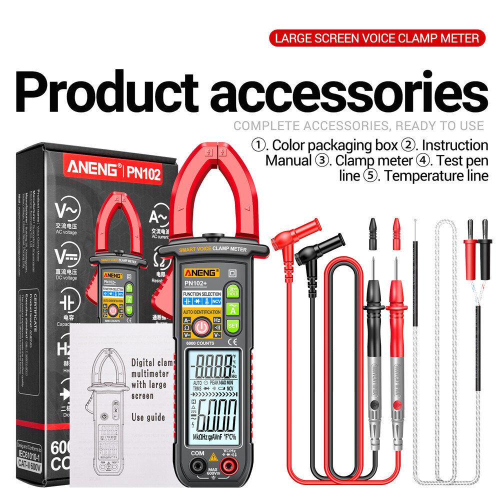 ANENG Smart Digital Clamp Meter Voice Broadcast Multimeter AC DC Volt Temp Meter