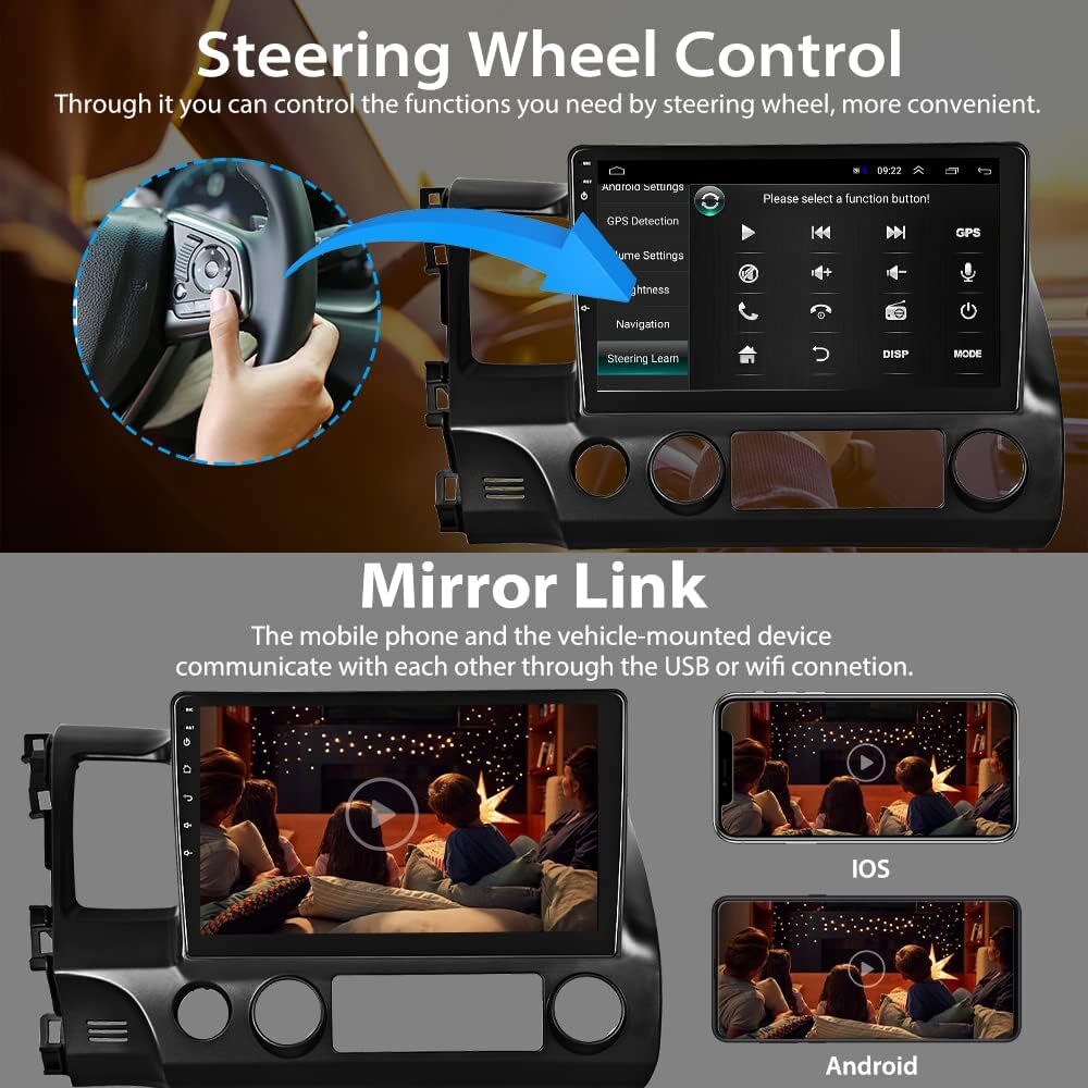 Android 15 Car Stereo Radio For Honda Civic 2006-2011 Apple Carplay WIFI GPS Nav