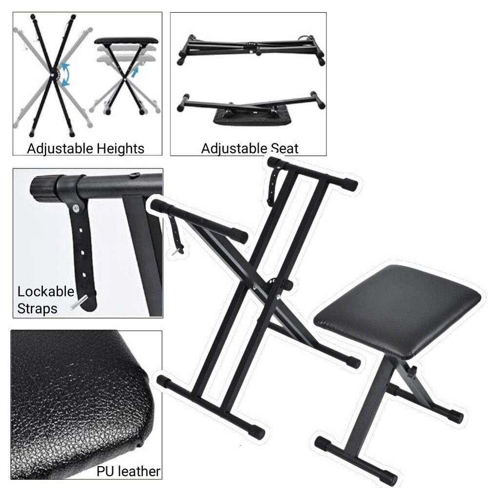 Double-X Keyboard Stand and Bench Set w/ Locking Straps Adjustable tipatyard