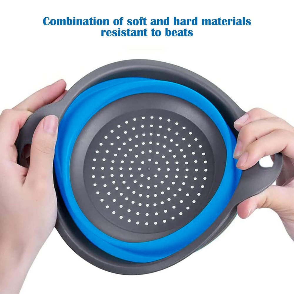 Foldable Colander Set, 2 PCS Grade Silicone Strainer, Blue