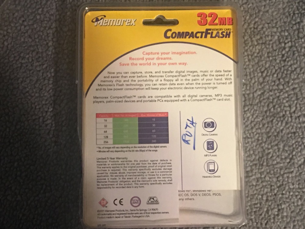One(1) CompactFlash Memory Card●32 or 128MB●SanDisk•PNY•Simple Tech●New