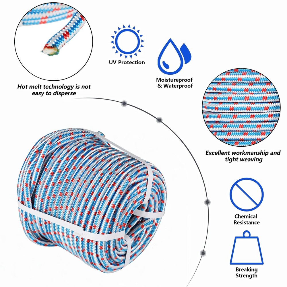 New 16 Strand Nylon Double Braid Polyester Arborist Tree Rope 1/2"×150'