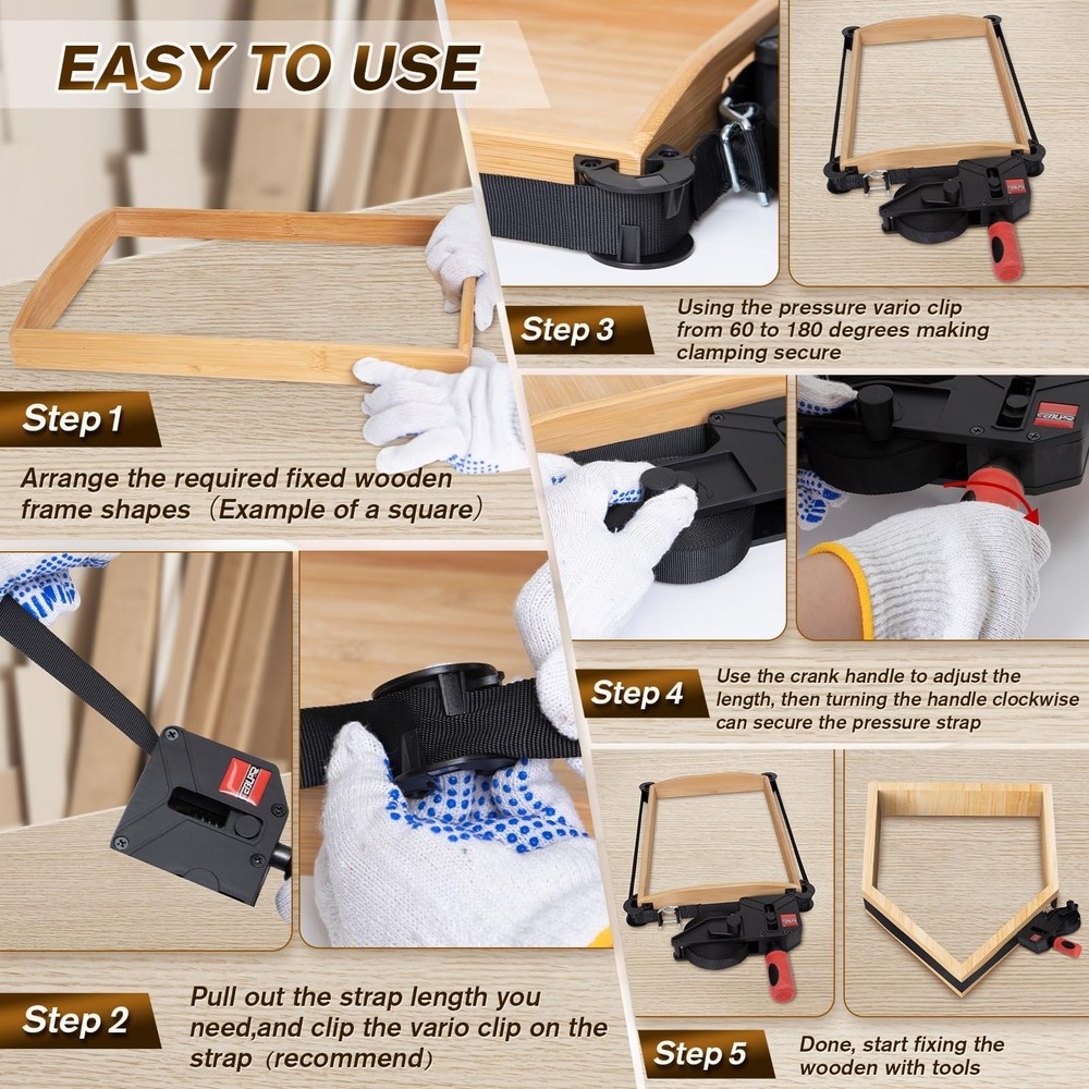 Strap Clamp, 23 ft Variable Angle Band Clamp for Woodworking, Picture Frame, ...