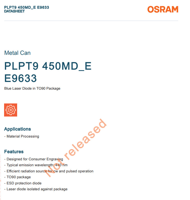OSRAM PLPT9 450MD_E 440nm 7W Laser Diode