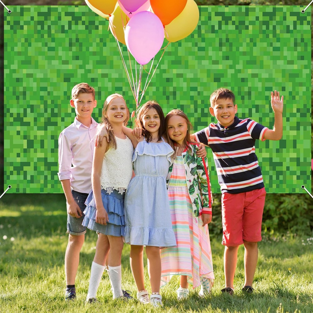 Pixel Party Backdrop Banner Decorations Pixel Theme Birthday Background Cloth...