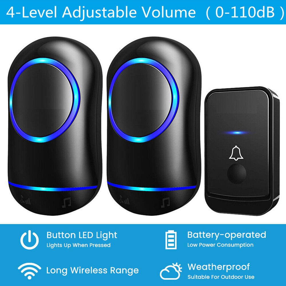 1000ft Wireless Doorbell Chime Kit Waterproof Plugin Receiver Adjustable Volume
