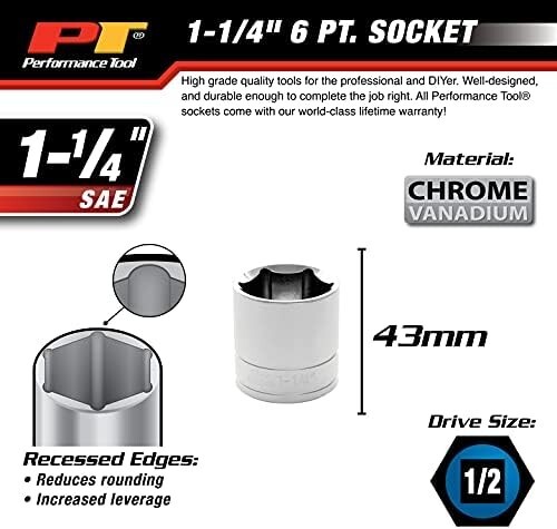 Performance Tool W32040 1/2-Inch Drive 6-Point Socket, Recessed Edges