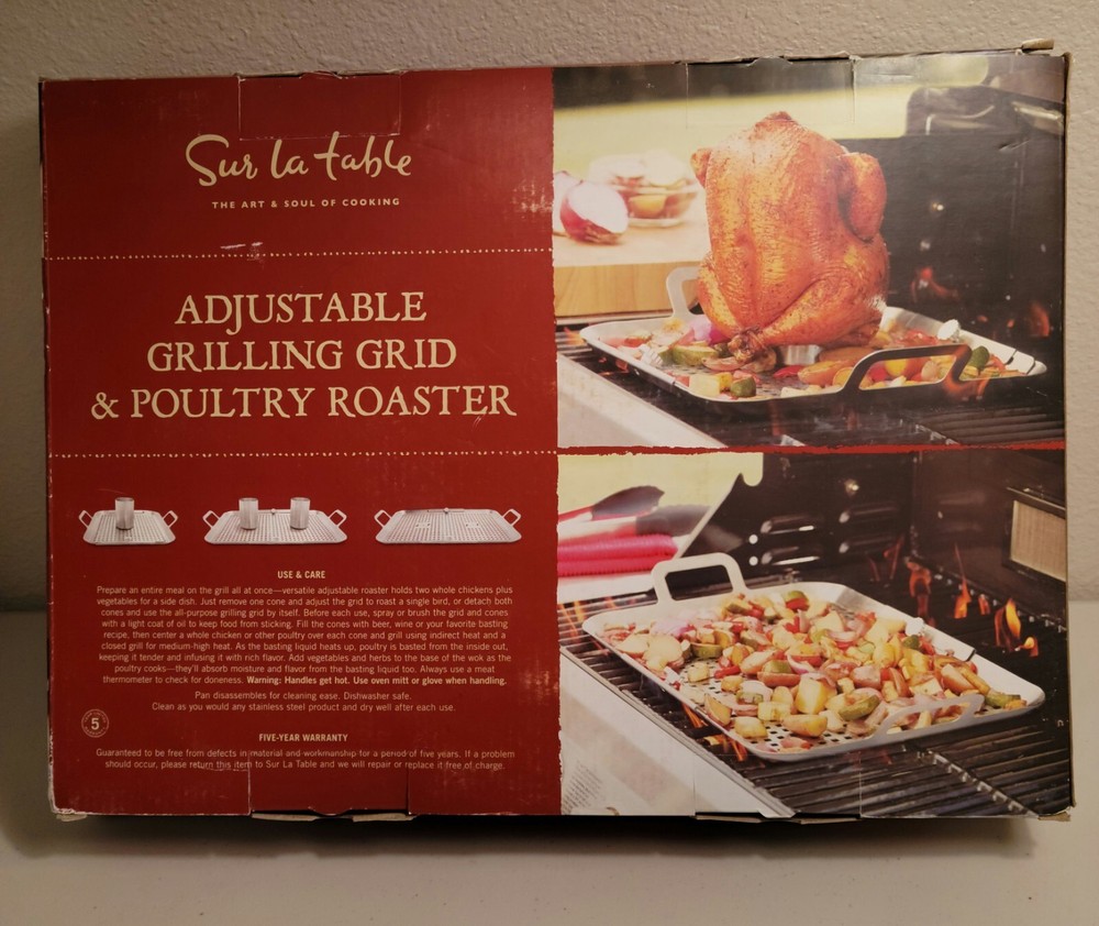 Sur La Table adjustable grilling grid and poultry roaster.