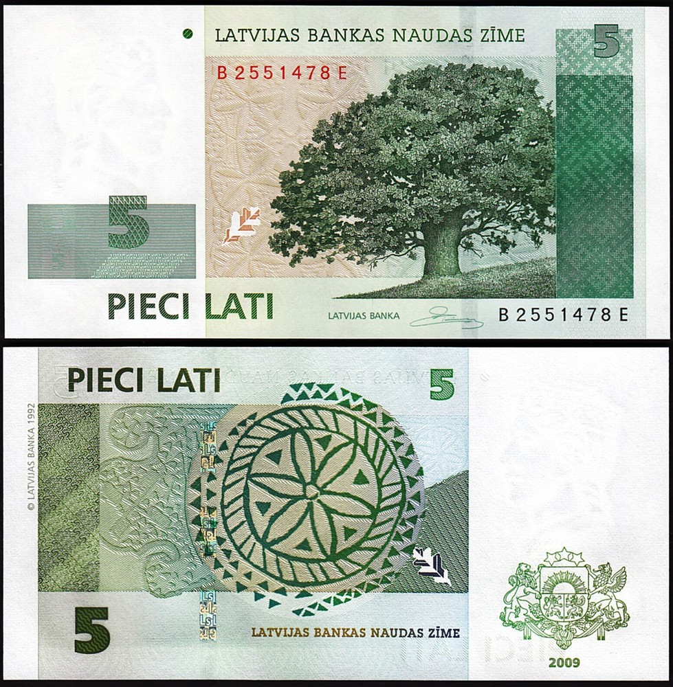 Latvia 5 Lati 2009, UNC, P-53c