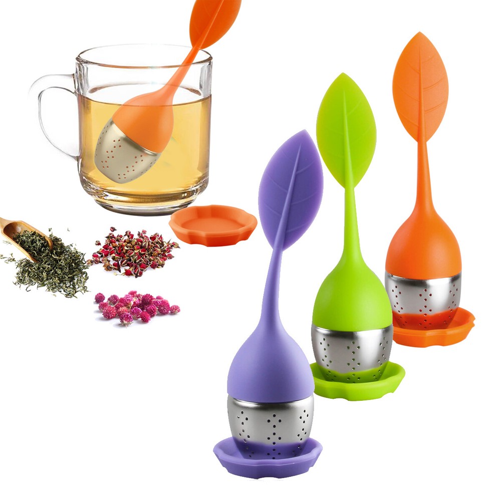 3Pcs/Set Tea Infuser Silicone Loose Leaf Stainless Herbal Spice Filter Diffuser