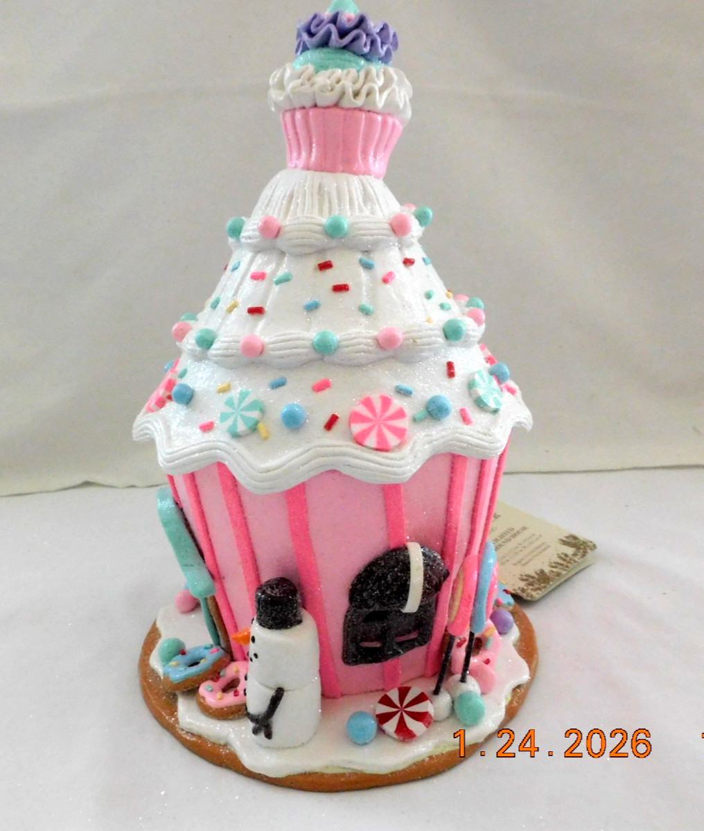 New 2025 Trimsetter Gingerbread Light Up LED "Round Pink House" 9.5"T x 7.5"