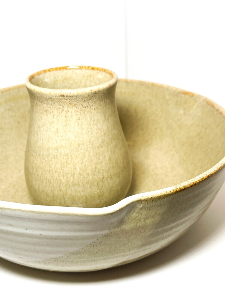 Handmade Studio Pottery Roaster Tan White Neutral