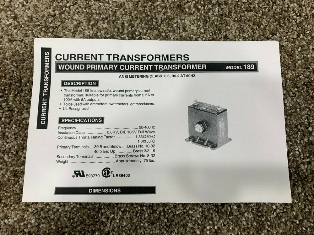 Flex-Core 189-015 Current Transformer 2.5-100Amp Primary with 5Amp Output