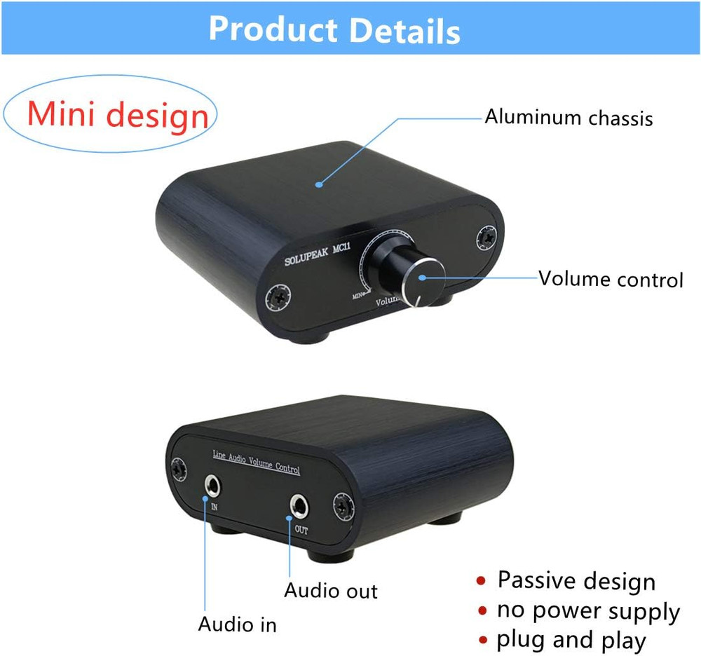 3.5 Mm Audio Volume Controller, Line Volume Control Box, 1/8" Aux Mini Inline At