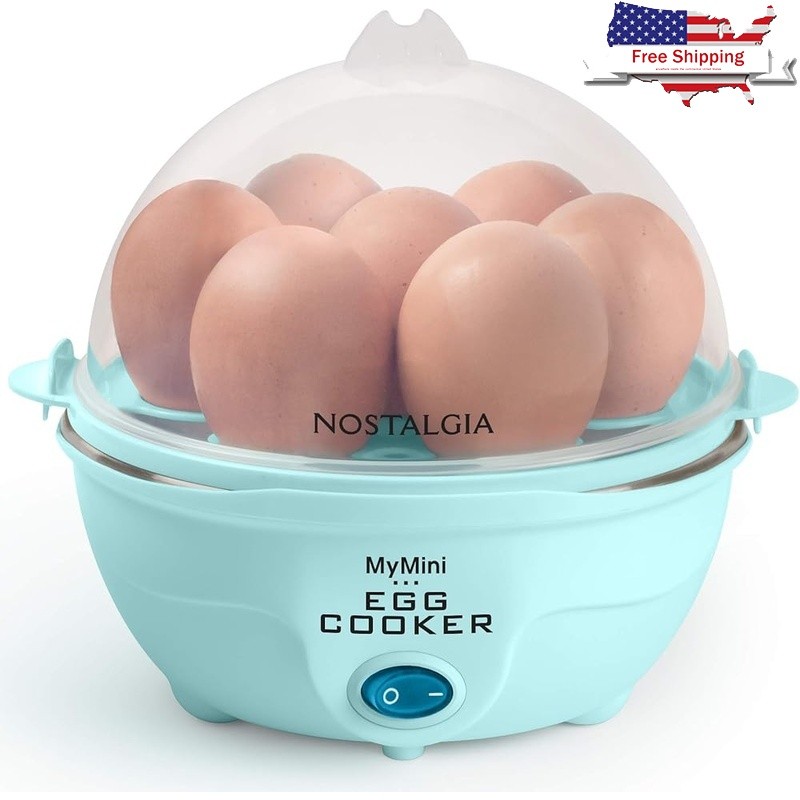 7 Egg Cooker One Touch Boiled Poached Scrambled Omelets Steamer W/ Cool Handles