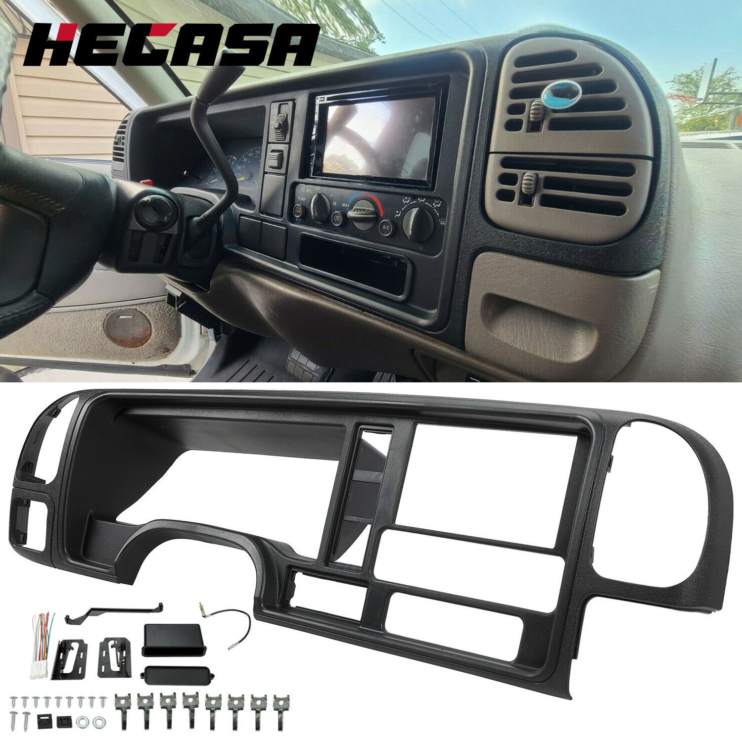 Double DIN Truck Dash Kit For 1995-02 GMC Full Size Trucks / SUVs Vehicles Black