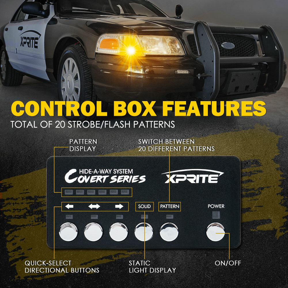 Xprite 6X Amber Headlight Hideaway Strobe Light Kit LED Emergency Warning Lights