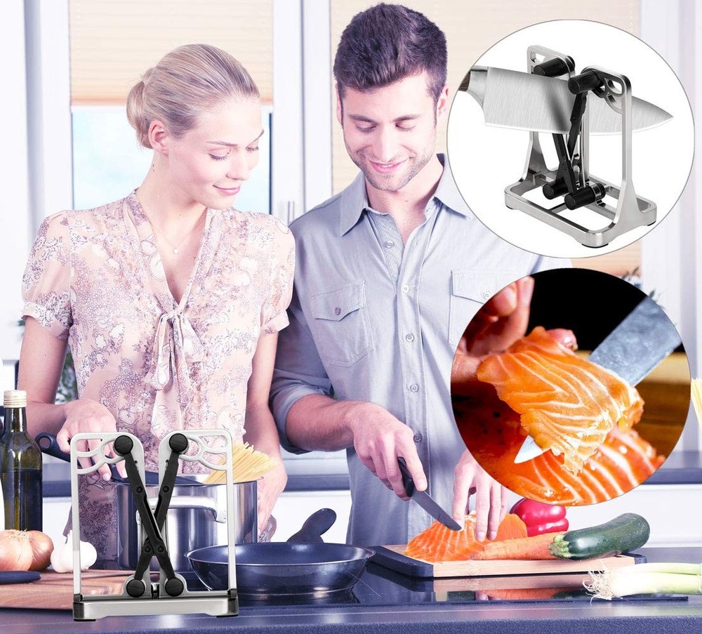 Knife Sharpener, Knife Sharpener Tool with Self-Adjusting, Stainless Steel an...