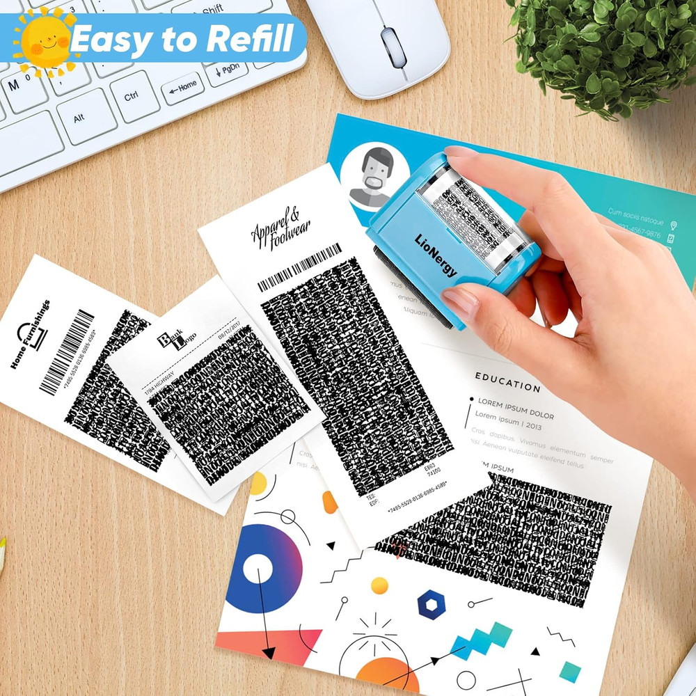 Identity Protection Roller Stamp - Blue with 3 Refills