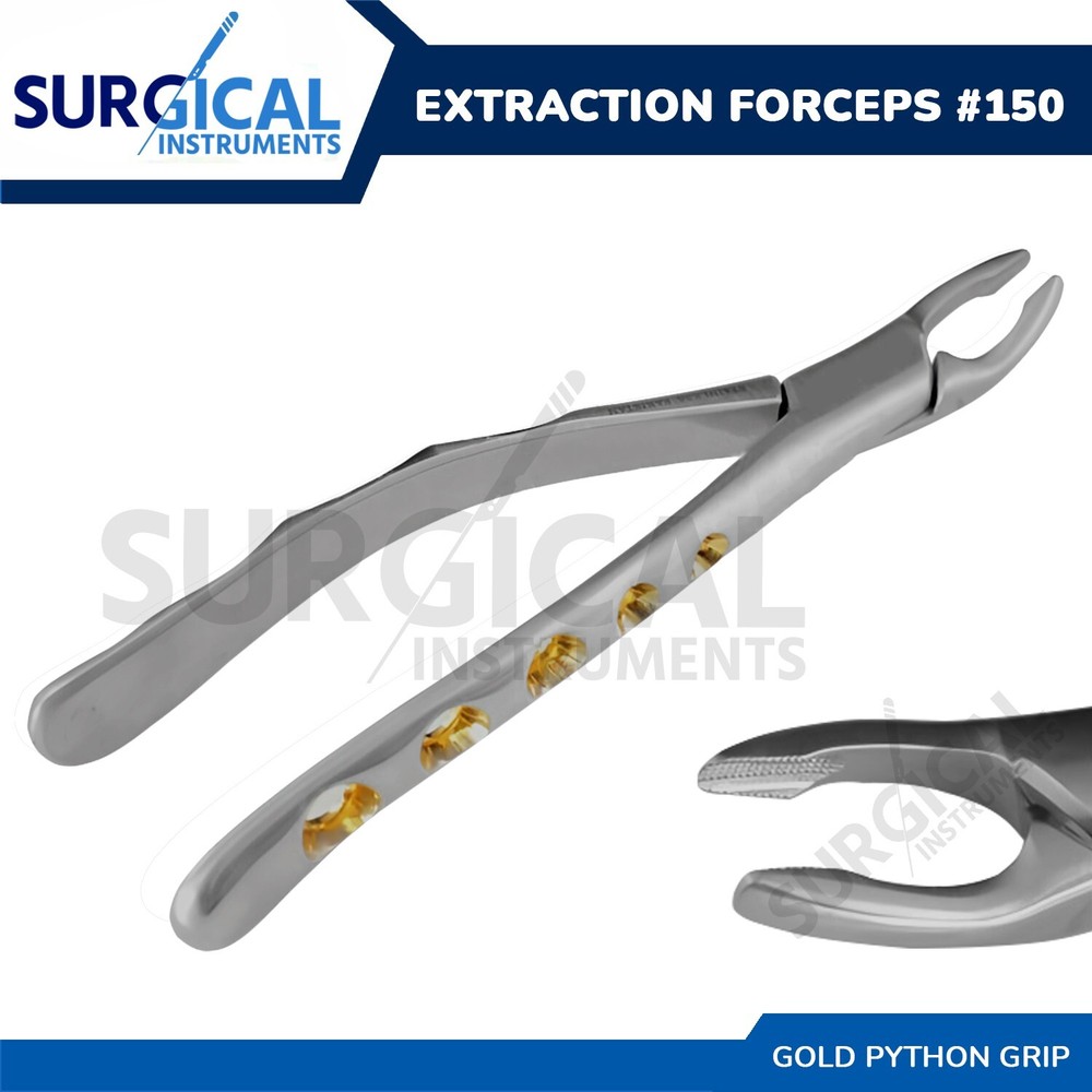 Heavy Duty Stainless Extraction Forceps #150 - Gold Hollow Python Grip German Gr
