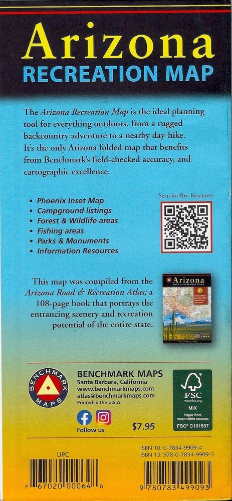 Arizona Recreation Map, by Benchmark Map (folded)