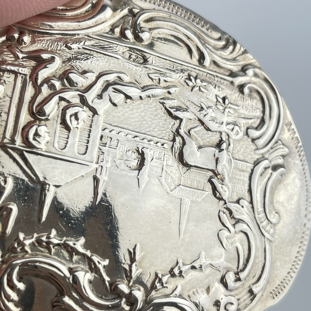 Antique Dutch Solid Silver Embossed Trinket Box 6cm x 5cm Shell Shaped