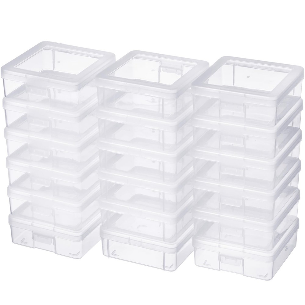 18 Pack Small Clear Plastic Storage Boxes with Lids, Arts & Crafts Storage Bo...