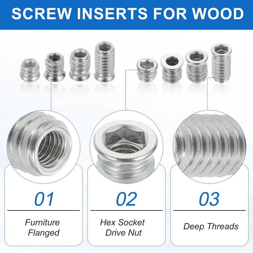 8Pcs Threaded Inserts Nuts, M4x10mm Hex Socket Drive Nut Inserts for Wood