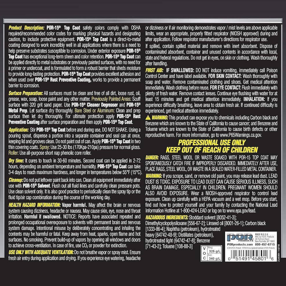 POR-15 45801 Rust Preventive Coating - Gloss Black, 1 Quart -Permanent Rust Seal