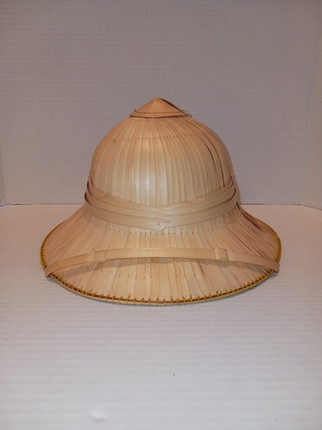 Vintage Natural Reed Pith Helmet Handmade Woven Straw Sun Hat 12.5"L x 10.5"W