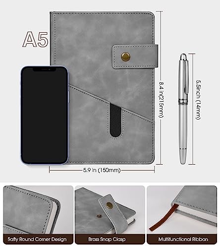 Lined Leather Journal Notebook,Hardcover Journal Set with A5 Grey with Gift Box