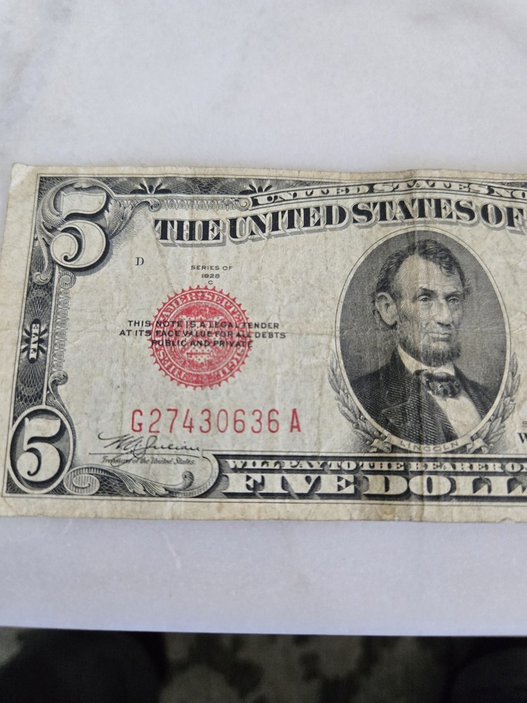 5 Dollar Bill 1928 Serial C - Red Seal