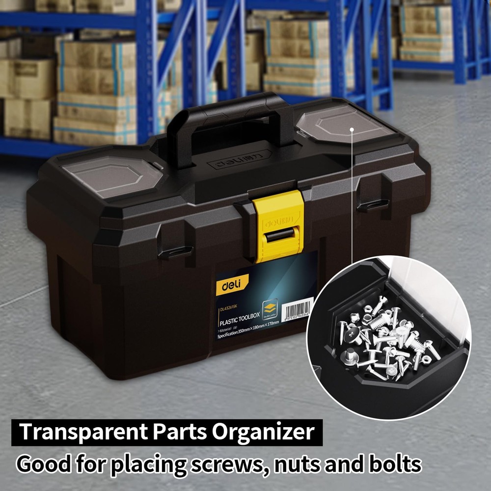 Small Tool , 15in Plastic Toolbox with Handle,Portable Tool with Removable Tr...