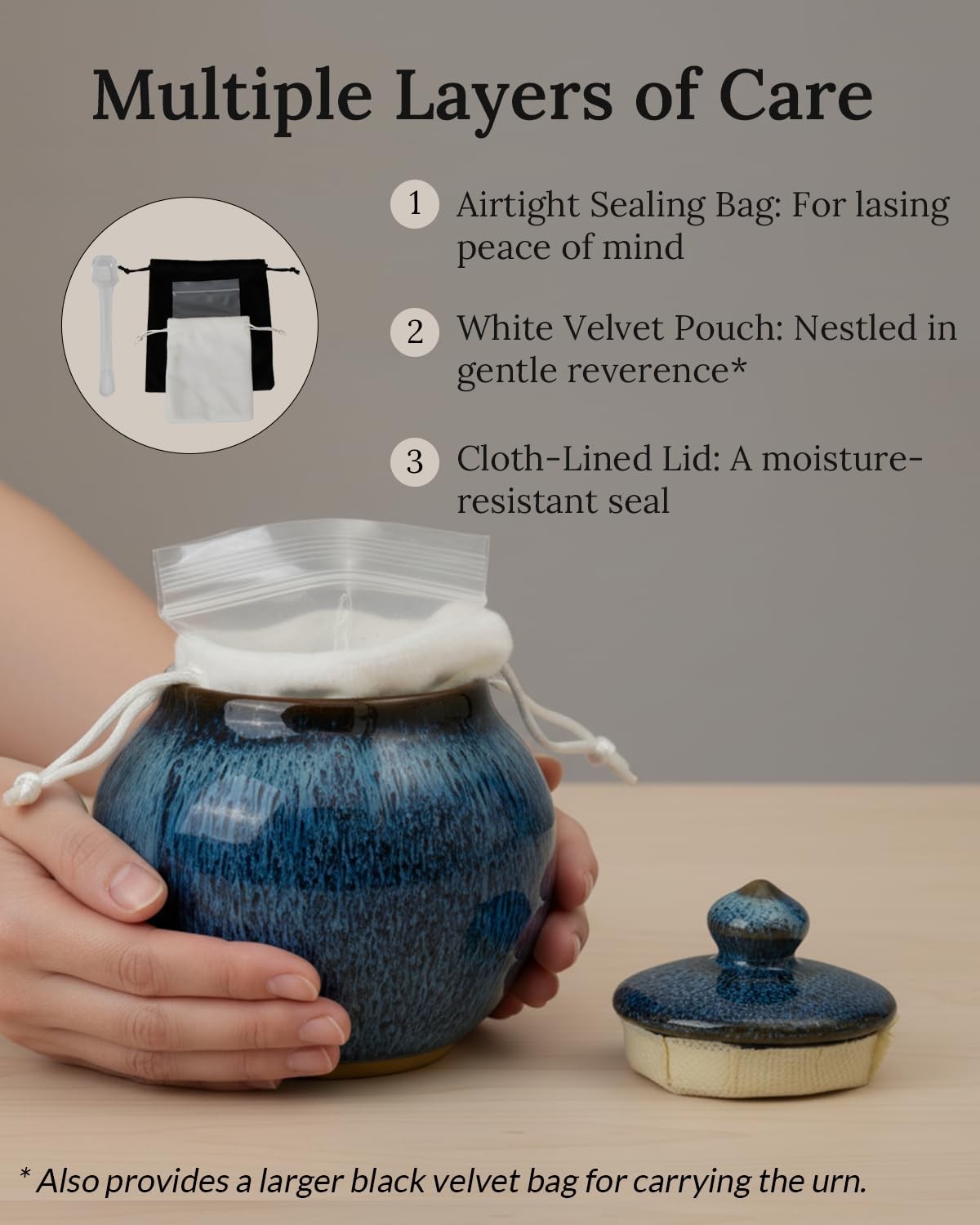 Lumulyfe Small Keepsake Urn with Memorial Box - Unique Size, Blue