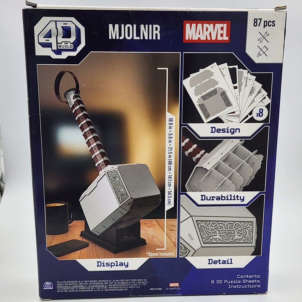 SpinMaster 4D Build - Mjolnir Marvel 3D Puzzle 87pcs NIB