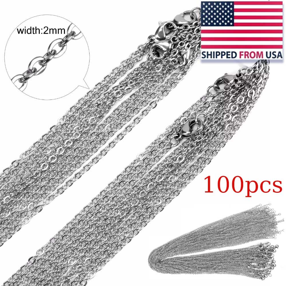 100pcs Wholesale Stainless Steel Silver Tone Necklace for DIY Jewelry Chains US