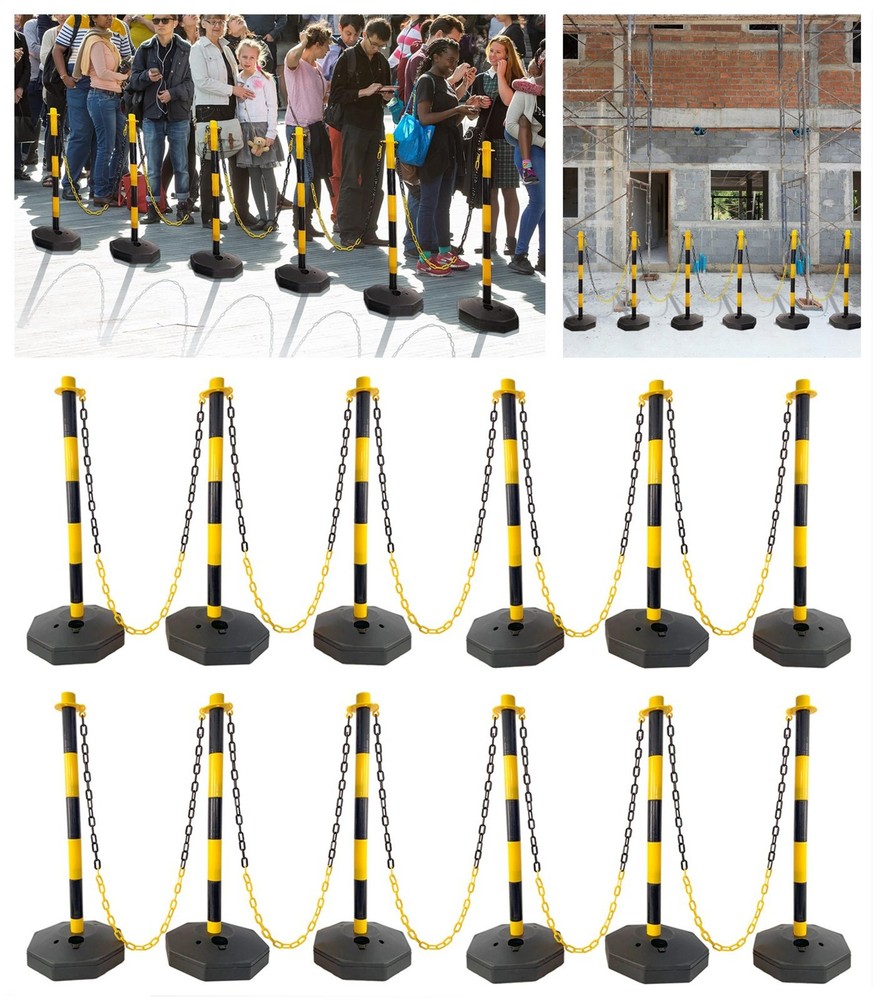 12 Pack Traffic Delineator Post Cones with Fillable Base with 5 FT Plastic Chain