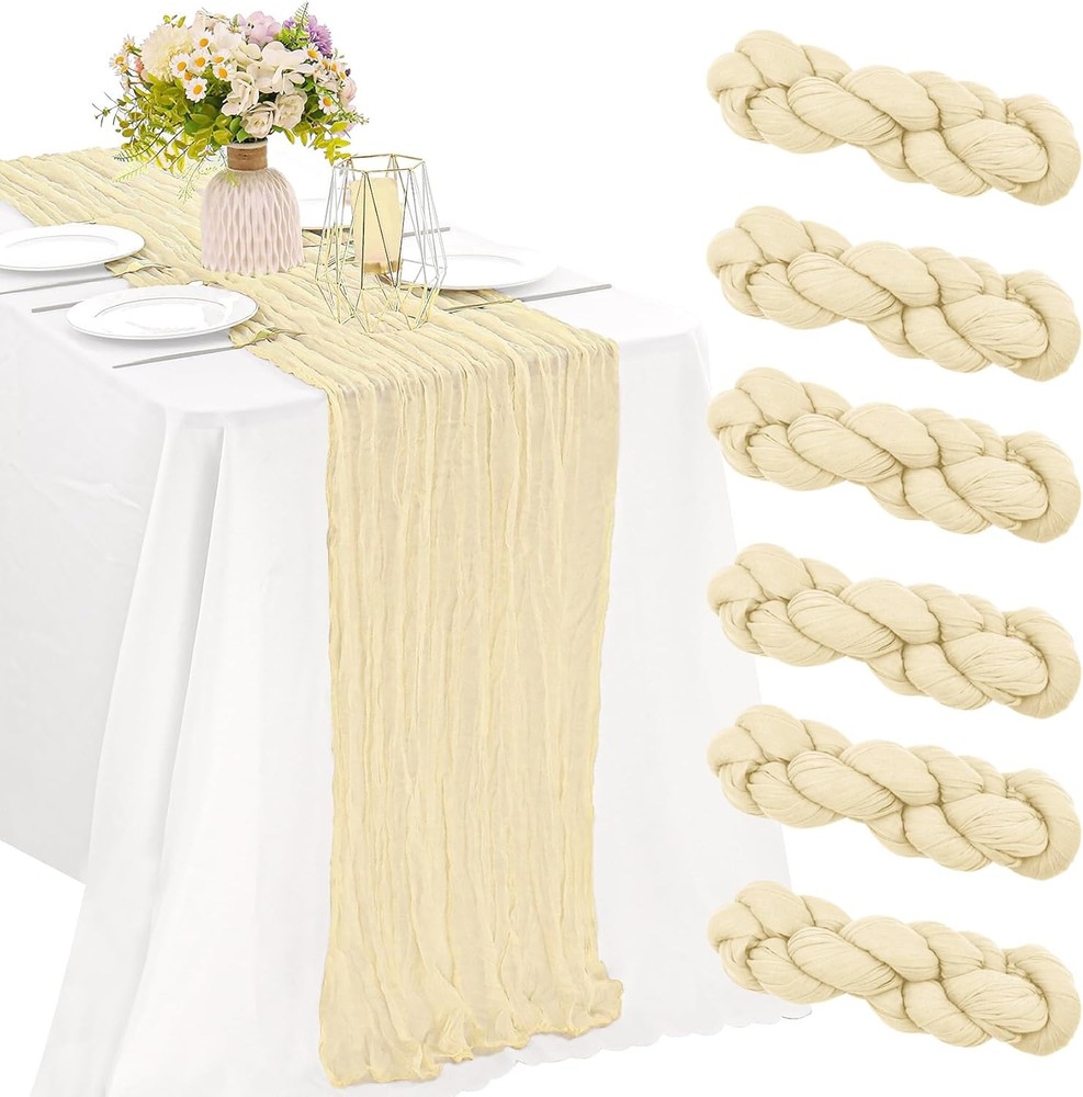 6 Pieces Bei Easter Spring Cheesecloth Table Runner Boho Gauze Fabric