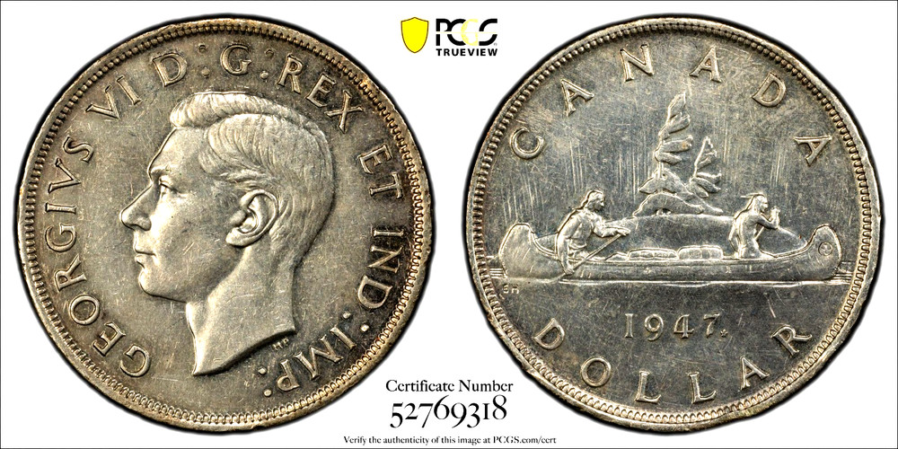 1947 Canada $1 Silver Dollar PCGS AU55 Maple Leaf